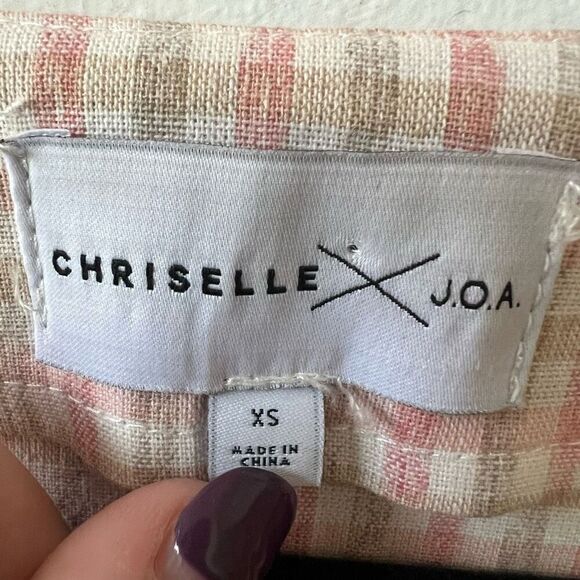 Chriselle x J.O.A Women's Pink Gingham Balloon Sleeve V-Neck Crop Top Size XS - Picture 7 of 8